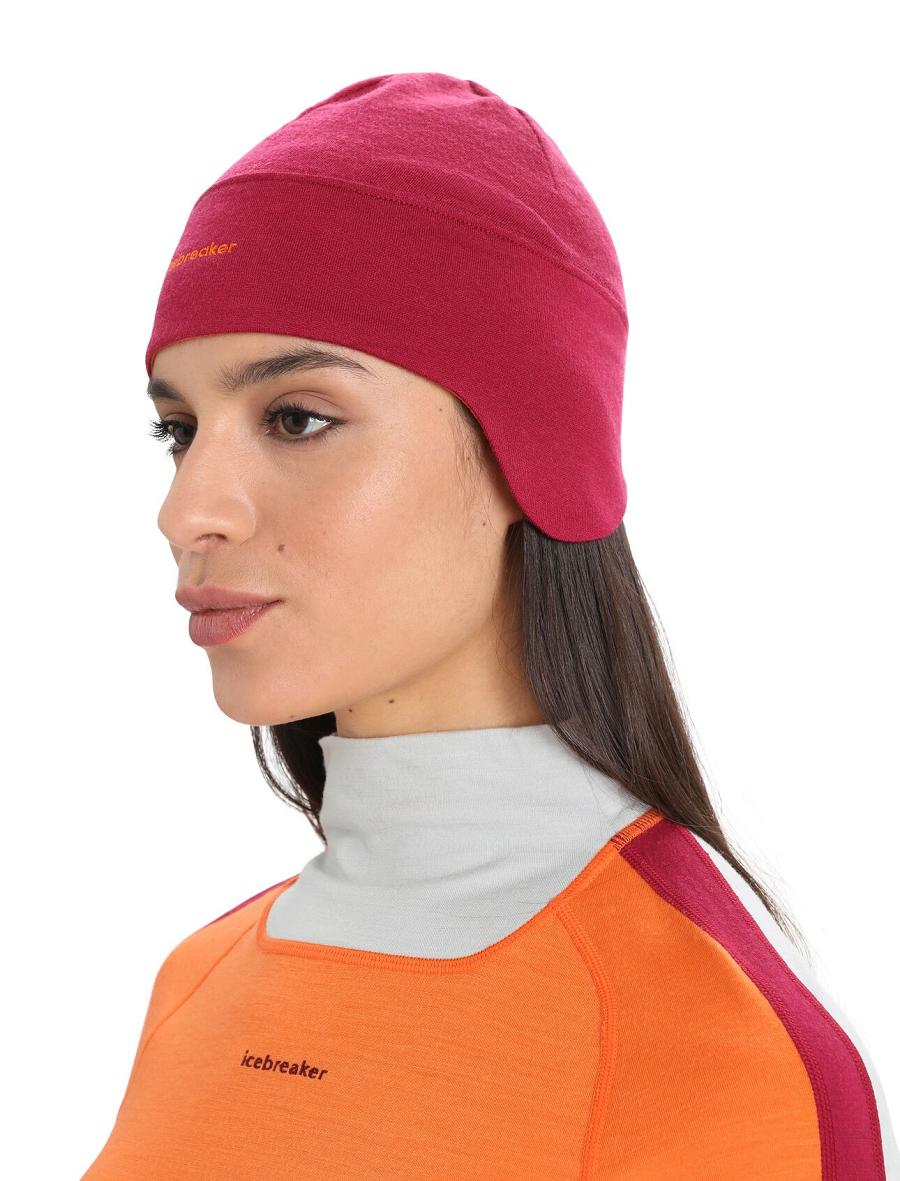 Men's Icebreaker Unisex Merino Quantum Beanie Hats Cherry / Flash | CA 1861SGLO